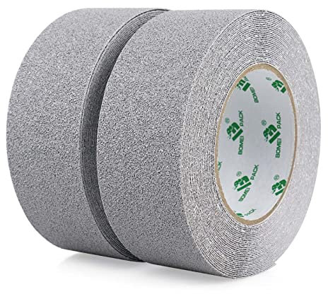 BOMEI PACK Ruban Antidérapant Gris, Bandes antidérapantes avec Ruban adhésif antidérapant pour escaliers, marches, revêtements de Sol, Ruban antidérapant Solide, Autocollant, (5cm x 10m, 2 Pack)