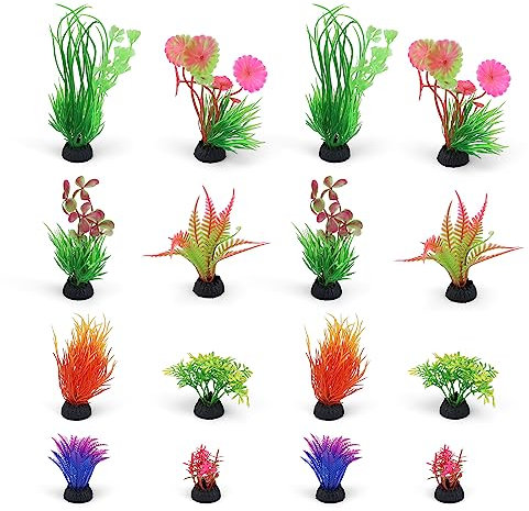DEANKEJI 16 Pièce Plantes Aquatiques Artificielles, Décoration Aquarium, Plantes Aquarium Plusieurs Formes et Couleurs, Déco Aquarium, pour Poissons Peuvent être Utilisées Aquarium