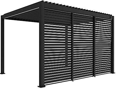 Pérgola bioclimática 3 x 4 de aluminio y juego de 3 cortinas de 130 cm, triunfo 3 x 4 m + 3 persianas de 130 cm, antracita, 400 x 300 x 250 cm