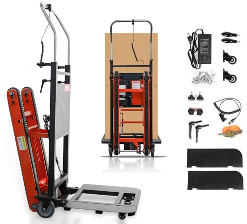 CAMINI 880lb Electric Stair Climbing Hand Trucks Dolly Cart for Moving, 500W-850W Motor Power Heavy Duty Folding Stair Climber Cart Hand Trolley with Solid Wheel (Small Rubber Tracks-Orange)