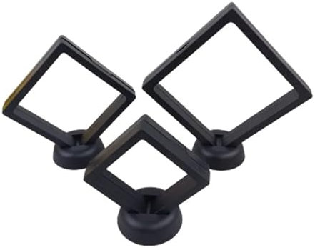 3D-Schweberahmen 9 stücke PE Film Schmuck Lagerung Box Mit Basis 3D Verpackung Fall Schwimmenden Rahmen Membran Ring Ohrring Armband Display Halter(Color:Black,Size:7x7cm)