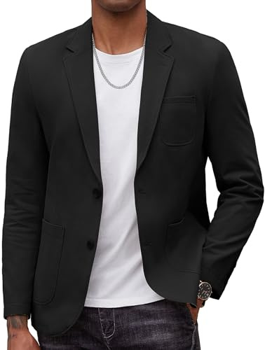 Coofandy Giacca da Uomo Smart Wash Blazer Regular Fit Cotone Sport Cappotto Casual Giacca, Nero, XX-Large