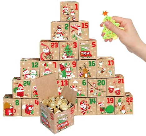 POPOYU Christmas Advent Calendar 2026 DIY Boxes Kit,Empty Advent Calendar To Fill Yourself,Make Fill Your Own 2026 Advent Calendar Empty 24 Pieces Boxes,Fillable Countdown Boxes for Gift Wrapping