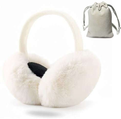 ZOCONE Ear Muffs Women Fluffy Ear Warmers, Soft Winter Earmuffs Ear Covers for Cold Weather Foldable Ear Muffs for Women Girls Men, Windproof Plush Earmuffs for Winter Outdoor (White)