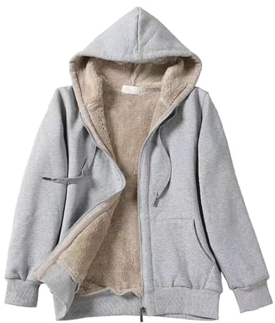 MJGkhiy Veste pour femme en molleton teddy élégante à capuche confortable veste avec poche chaude, sweat lourd doux doublé en polaire sweatshirt d'hiver en peluche manteau avec fermeture éclair, gris,