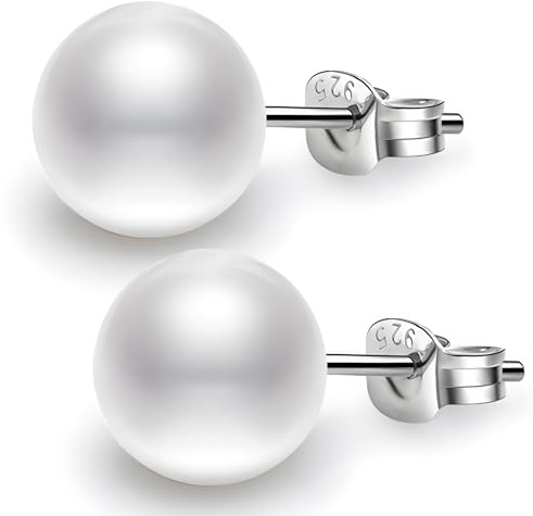 MOTIBACK 10mm Freshwater Pearl Stud Earrings Silver Plated for Women