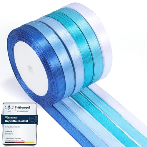 ihaspoko 10mm Wide Satin Ribbon – 6 Blue and White Polyester Satin Ribbon, 22 m Gift Ribbon for Gift Wrapping, Weddings, Crafts | Cards, Decorations & Wedding Cars