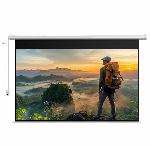 Schermo Proiettore Motorizzato 4K HD da 60/72/84 Pollici con Telecomando, Telo Proiettore HD da Parete o a Soffitto con Rapporto 16:9 per Casa, Teatro, Cinema, Interno(60IN)