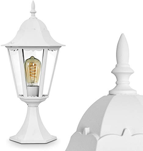 Sockelleuchte Hongkong, Außenleuchte in antikem Look, Aluguß in weiß mit Klarglas-Scheiben, Wegeleuchte 49 cm, Retro/Vintage Gartenlampe, E27-Fassung, IP44, ohne Leuchtmittel