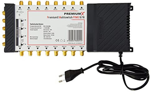 Multiswitch PremiumX PXMS 9/16 avec Alimentation Multiswitch 2 Sat pour 16 abonnés Distributeur Satellite Digital HDTV FullHD 4K UHD 8K