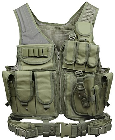 Goetland Tactical Vest Military Modular Vest Ultra-Light Outdoor Hunting Airsoft War Game 600D Polyester Paintball Training Vest for CS Combat Adjustable S-XXL, Army Green