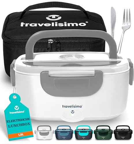 TRAVELISIMO Heated Lunch Box 80W Electric Lunch Box Food Heater 1.5L Portable Food Warmer in Car Truck & Office, 12V/24V/230V Heated Lunch Boxes for Adults, Stainless Steel Heated Lunchbox for Travel