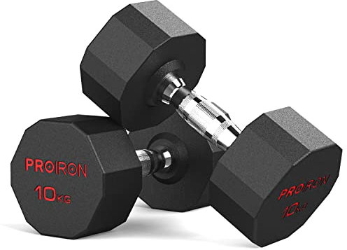 PROIRON Geruchlose Hexagon Hanteln Mit Stahlkern, Kurzhanteln 12-seitiges Einzigartiges Design Langlebig und Strapazierfähig für Das Tägliche Krafttraining 10Kg x 2
