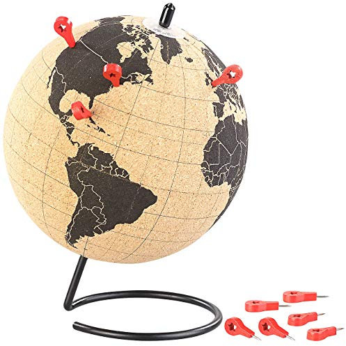 infactory Globus Weltkugel: Drehbarer Kork-Globus mit 10 Pins zum Markieren, Ø 15 cm (Globusse Deko, Globus politisch, Urlaub)