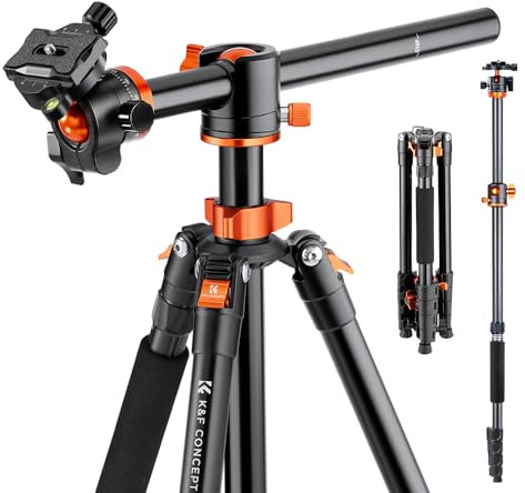 K&F Concept Trípode de Cámara,185cm Trípode Video Profesional Aluminio con Columna Cenital, Trípode Estable con Monopié,360° Rótula de Bola y Placa de Liberación para Cámara DSLR T254A3+BH-28L (S211)