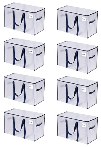 VENO 8 Pack Heavy Duty Moving Bags, Extra Large Storage Bags with Reinforced Handles & Strong Zippers, Foldable & Reusable Moving Box Alternative for Clothes & Dorm Storage