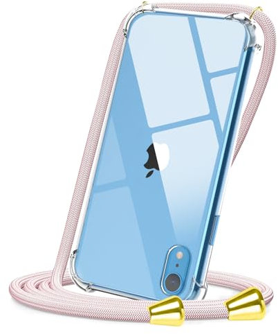 CAROKI Crossbody Case for Apple iPhone XR,Necklace Mobile Phone Cover with Cord Strap for iPhone XR,Clear Transparent TPU Soft iPhone XR Cover Holder with Neck Cord Lanyard Strap-Rose Gold