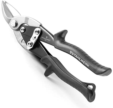 STAHLWERK Robuste Profi-Blechschere linksschneidend Konturen- und Handblechschere aus Chrom-Vanadium Stahl für Bleche bis 1,25 mm