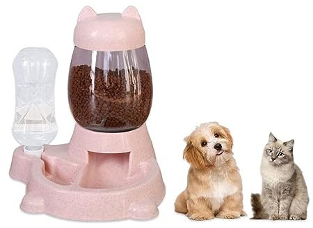 Distributore di cibo e acqua, Dispenser automatico di alimenti e acqua per animali domestici di piccole e medie dimensioni (rosa) Idea regalo