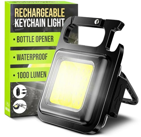 Spanner In The Works® | Cob Keychain Work Light | 1000 Lumen Led Super Bright Rechargeable | LED Small Rechargeable Keyring Torch | Ideal Small Gifts EDC, Festival Essentials