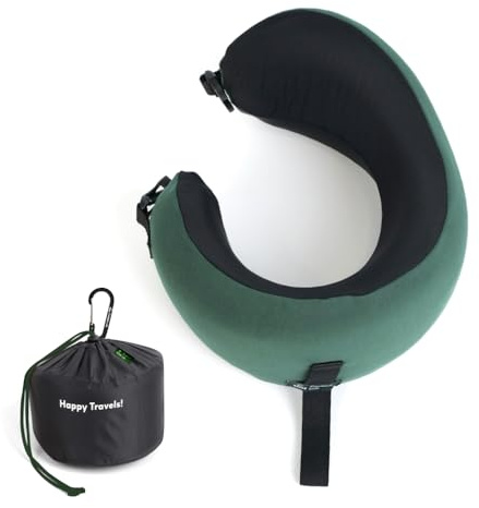 C CUSHION LAB Travel Pillow, Award-Winning Patented Ergonomic Design for Chin & Neck Support Memory Foam Neck Pillow, Compact Airplane Pillow for Traveling, Flight, Car (Hunter Green, Medium)