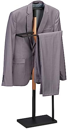 Relaxdays Herrendiener, Jackett & Hose, HBT 107x48x20 cm, Metall & Holzoptik, Stiller Diener Schlafzimmer, schwarz/natur