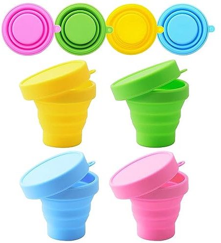 SNSYGN Lot de 4 gobelets pliables en silicone sans BPA - Avec couvercle hermétique - Légères - Pour pique-nique, camping, randonnée, voyage