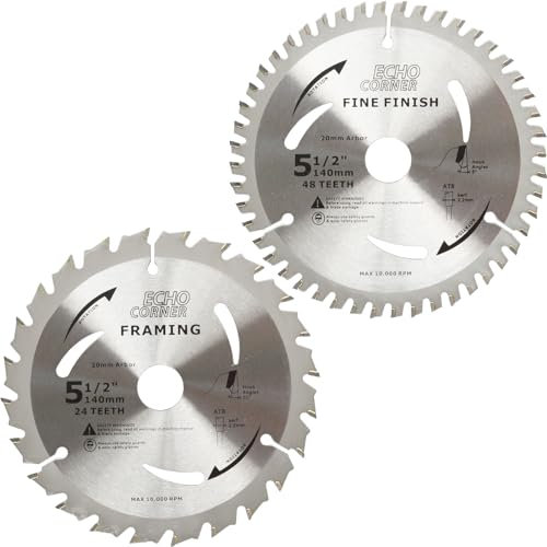 Echo Corner 140mm (20mm) Lame de scie circulaire, 24d/48d Ensemble combiné, pour Liège, bois dur, MDF, contreplaqué, plastique, placage, stratifié (Bois 140x20x24d/48d)