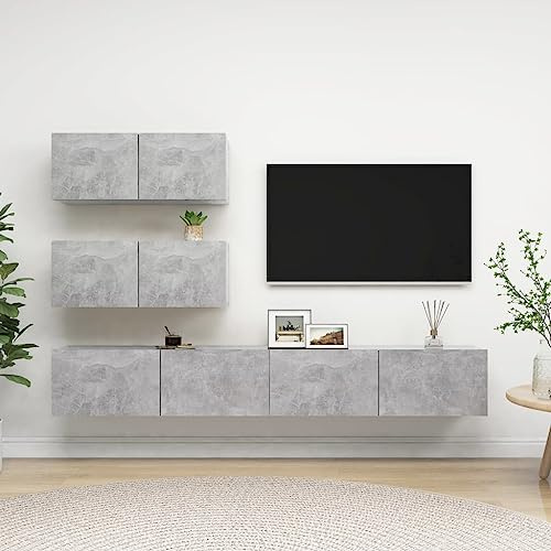 Ensemble de 4 meubles de rangement modernes pour salon, chambre à coucher, etc. - Meuble TV en bois gris béton - Pour salon, chambre à coucher, etc