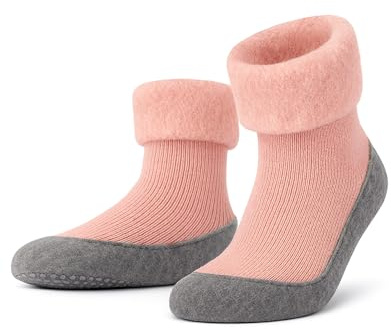 mehrstrumpf Warm Wool House Socks with Non-Slip Felt Sole - Cuddly Slipper Shoes with Comfort Waistband and Plush Insole - Breathable Odour-Inhibiting Stopper Socks for Men and Women, 1 x pink melange