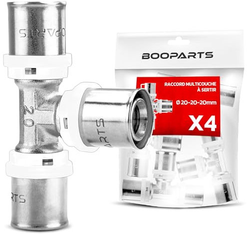 BOOPARTS – 4 Stück – T-Stück Pressfitting Ø20–20–20 | Mehrschichtverbundrohr Fitting | TH-Kontur | Messing/Edelstahl Presssystem für Sanitär und Heizung