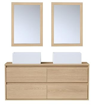Vente-unique-Mobile per bagno sospeso con doppio lavabo da appoggio e specchi 120 cm Placcatura rovere - MILIPAM