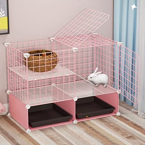 WYRMB Meerschweinchenkäfige – Frettchenkäfig, großer Tierkäfig mit herausnehmbaren ausziehbaren Tabletts für den Innenbereich, Kleintier-Kaninchenkäfig, Kleintierstall (Rosa 75 x 39 x 64 cm)