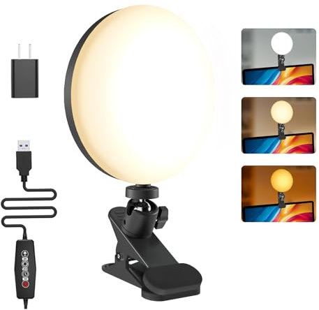 Mojimdo Lampe de vidéoconférence 159LED, 3 Couleurs et 5 Luminosités - Lampe de Clip Vidéo sur Moniteur avec Réglage de Lumière par Minuterie - Adaptateur USB Inclus