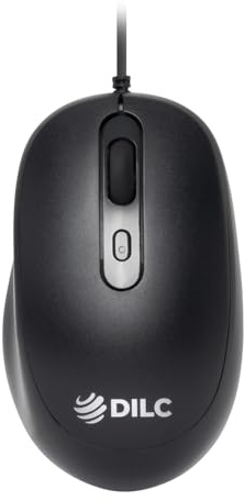 DILC Mouse a sensore ottico USB, 4 tasti, 1600 DPI, Ambidestro, Cablato, Compatibile con PC/Mac/Laptop, Nero