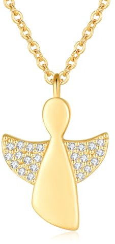 Jrêveinfini Schutzengel Kette Anhänger Mädchen Damen Gold Silber 925, Mutter Tochter Konfirmation Kette Mama, Engel Taufe Glücksbringer Halskette Mädchen, Kommunion Geschenke für Frauen Mädchen