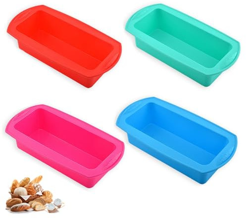 Silikonform Brotbackform, 4 Stück Kuchenform aus Silikon, Rechteckige Silikonform, Silikon Backform, Antihaft Backform aus Silikon, für Kuchen und selbstgebackenes Brot und Toasts, Gemischte Farben