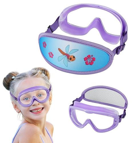 ruigao Lunettes de natation pour enfants de 4 à 7 ans avec sangle en tissu, masque de natation pour enfant, sangle élastique, rembourré en néoprène