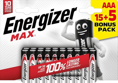 Energizer - Max, Pack de 15+5 Piles AAA, Longue durée pour Une Utilisation Quotidienne, sans sulfatation et avec 10 Ans de durée de Vie