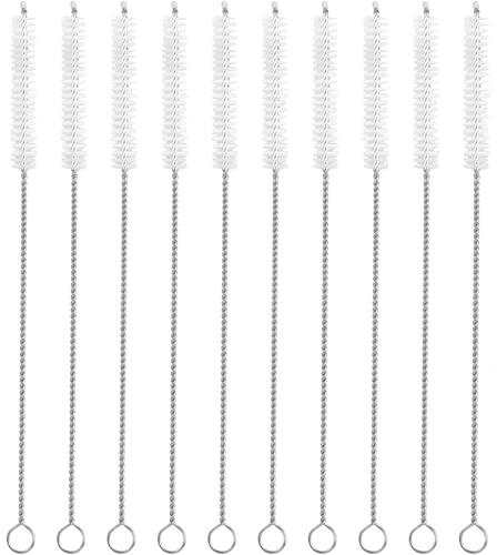 10 Stück Flaschenbürste,Pfeifenreiniger,Strohhalm Bürste,Reinigungsbürste,Strohhalm-Reinigungsb,Dünn,Edelstahlgriff Nylondrahtborsten Strohhalm-Reiniger zum Waschen Von Glas Silikon,Metall,Teekanne