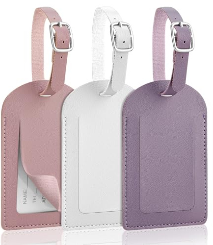 AiQInu Lot de 3 Etiquette Valise en PU, Étiquette Bagage avec Boucle Réglable, Porte Etiquette Valise Cuir Inscriptible Nom Adresse, Luggage Tag pour Voyage Avion
