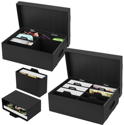 BILIPLE 2 Stück Fotoaufbewahrungsbox, Fotobox Aufbewahrungsbox mit Deckel für 10x15 cm Fotos, Aufbewahrungsboxen schwarz Fotoalben Foto-Organizer aus Pappe für Handwerk Aufkleber Foto