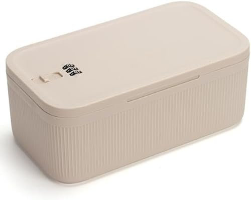 Dayear Lockable Storage Box with Combination Code (9.25x5x3.6), Secure Medicine Safe, Phone lock box and fridge safe, Snack Box for Home/Office/Travel/School - BPA-Free/Beige