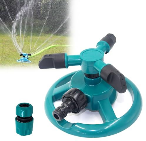 Garden Sprinkler for Lawns, Automatic Lawn Water Sprinkler 360 Degree Rotating 3 Arms Adjustable Water Sprinkler System Large Coverage for Garden Plants Lawn Watering Lawn Irrigation (Green)