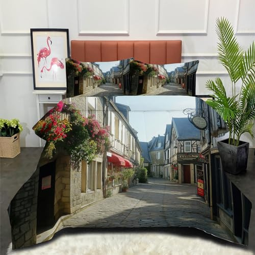 DLERFLOVR Edredón Relleno Nórdico 4 Estaciones Cama 105 200x200cm - Edredón Calle Bretón Nórdico de Fibra Vida Urbana Moderna Suave Transpirable para Invierno, Primavera y Otoño, Gris