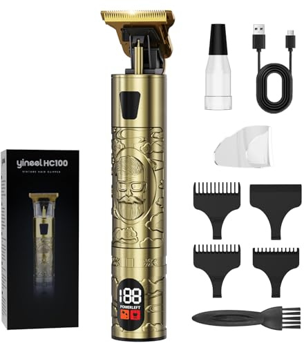 Yineel HC100 Beard Trimmer, Hair Clippers Men, Cordless Hair Trimmer, Type-C Fast Charge, Professional Beard Grooming Set, T-Blade Zero Gap & LCD Display, Electric Shaver, Gifts for Men (Gold)