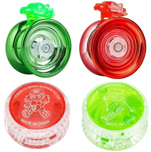 Magic Yoyo Set, 4 Pack Professional Yo-Yos with Light Up Feature, Responsive Kids for Kids and Unresponsive Yoyo for Advanced Players, Perfect for Learning Tricks and Party Gifts