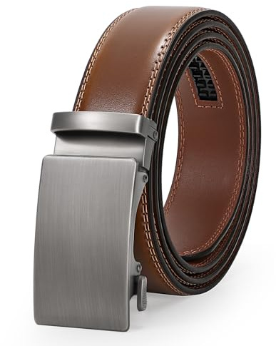 LEACOOLKEY Cintura in Pelle Uomo con Fibbia Automatica a Criceto Scorrevole per Abito da Uomo Larghezza 3.5 cm，Marrone，130cm(Misura vita 105cm-119cm)