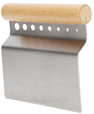 Raspador de masa multifuncional, utensilio de cocina, acero inoxidable 304 y mango de haya - Corte y porcionado precisos, escala de medición incorporada, ideal para panaderos