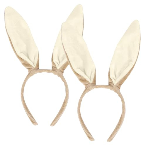 FIGCY Pack de 2 Diademas de Orejas de Conejo, Diadema de Peluche Marrón para Disfraz de Pascua, Accesorios de Conejito para Carnaval y Fiesta
